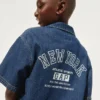 Çocuk Denim Gevşek Kesim New York Logolu Gömlek