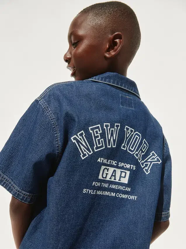 Çocuk Denim Gevşek Kesim New York Logolu Gömlek