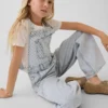 Çocuk Denim Çizgili Bol Kesim Tulum