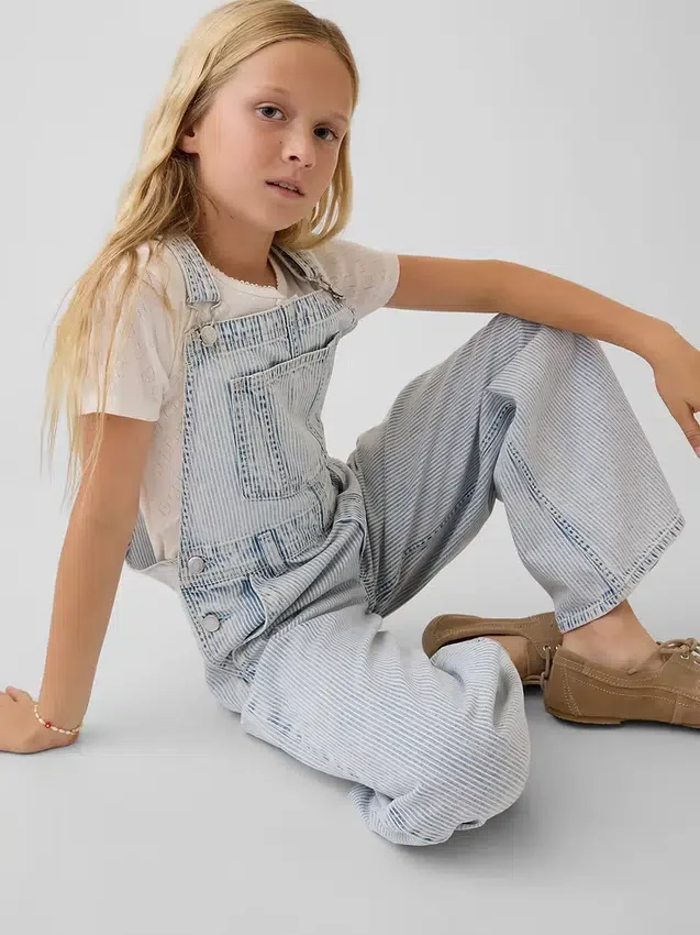 Çocuk Denim Çizgili Bol Kesim Tulum