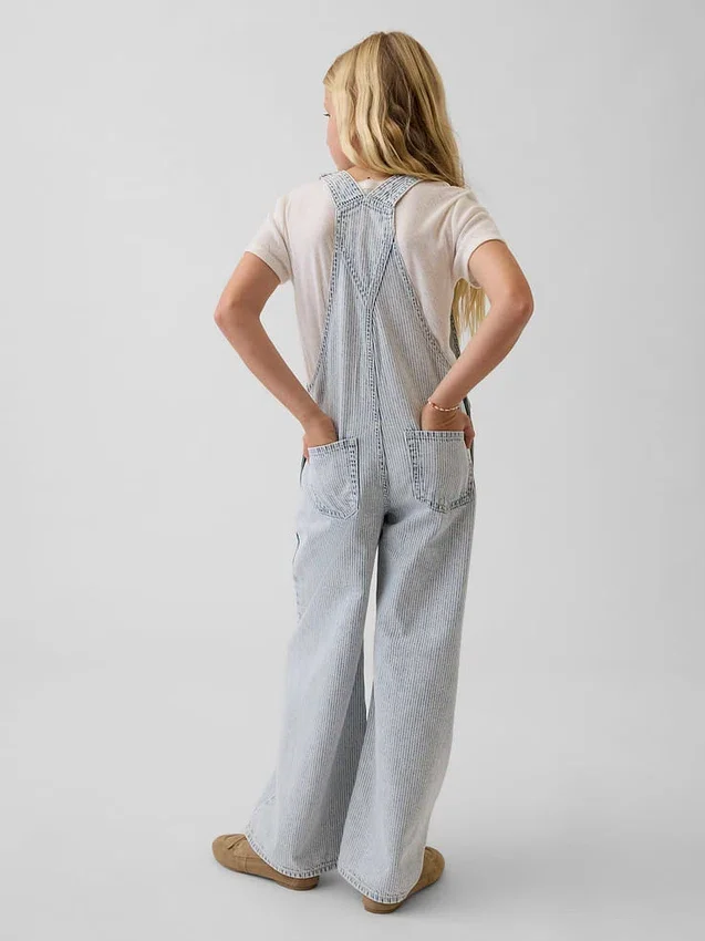 Çocuk Denim Çizgili Bol Kesim Tulum