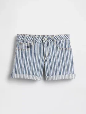 Çocuk Denim Çizgili Midi Şortlar