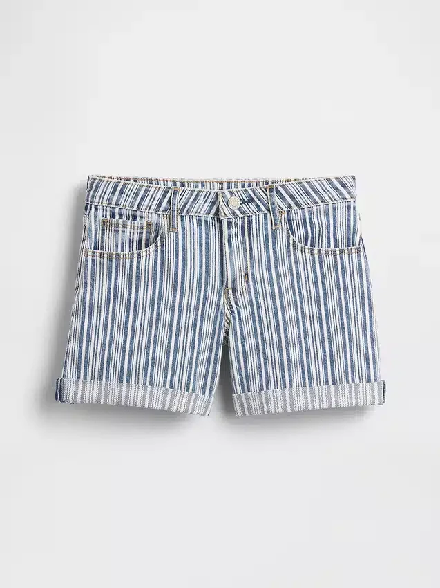 Çocuk Denim Çizgili Midi Şortlar