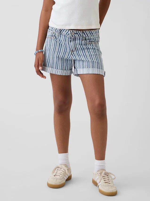 Çocuk Denim Çizgili Midi Şortlar