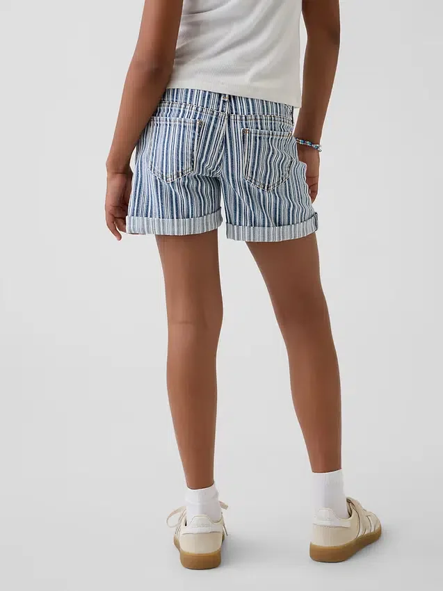 Çocuk Denim Çizgili Midi Şortlar