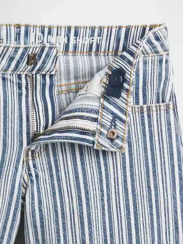 Çocuk Denim Çizgili Midi Şortlar