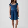 Çocuk Denim Kabarık Kollu Mini Elbise