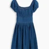 Çocuk Denim Kabarık Kollu Mini Elbise