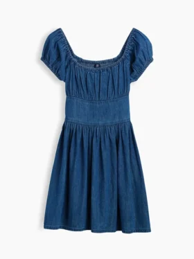 Çocuk Denim Kabarık Kollu Mini Elbise