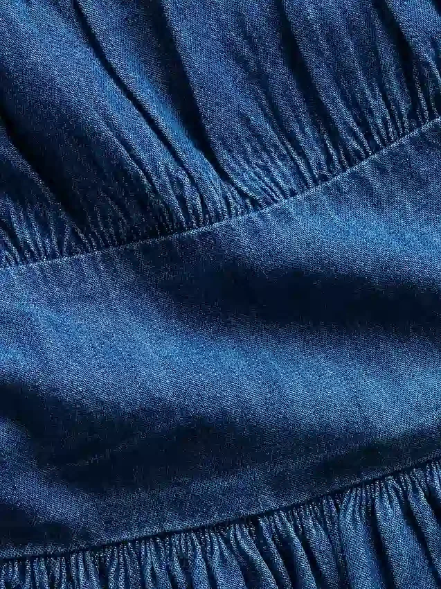 Çocuk Denim Kabarık Kollu Mini Elbise