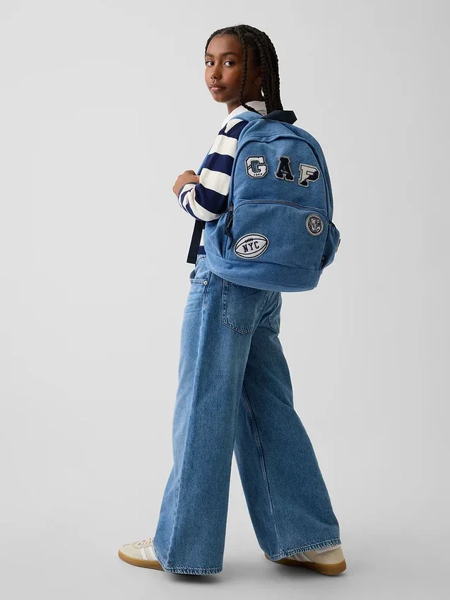 Çocuk Denim Logo Yama Sırt Çantası
