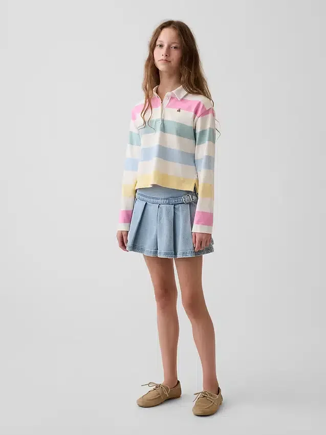 Çocuk Denim Pileli Mini Etek