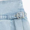 Çocuk Denim Pileli Mini Etek
