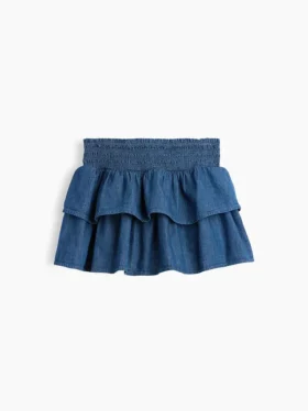 Çocuk Denim Smoklu Mini Etek-Şort
