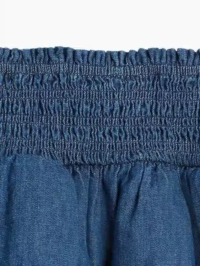 Çocuk Denim Smoklu Mini Etek-Şort