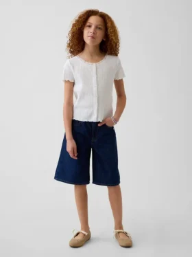 Çocuk Düşük Bel Uzun Kesim Denim Şortlar