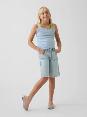 Çocuk Düşük Bel Uzun Kesim Denim Şortlar