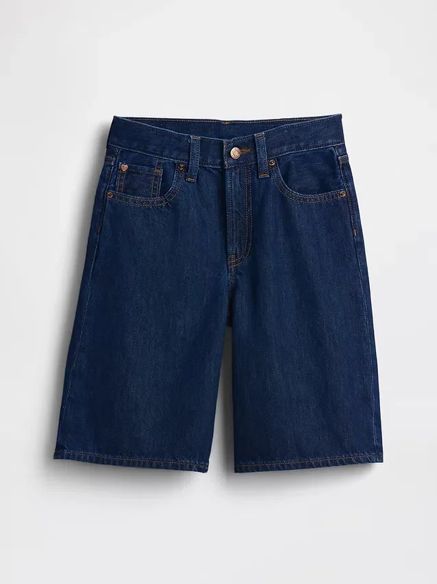 Çocuk Düşük Bel Uzun Kesim Denim Şortlar