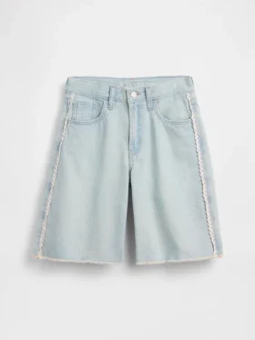Çocuk Düşük Bel Uzun Kesim Denim Şortlar