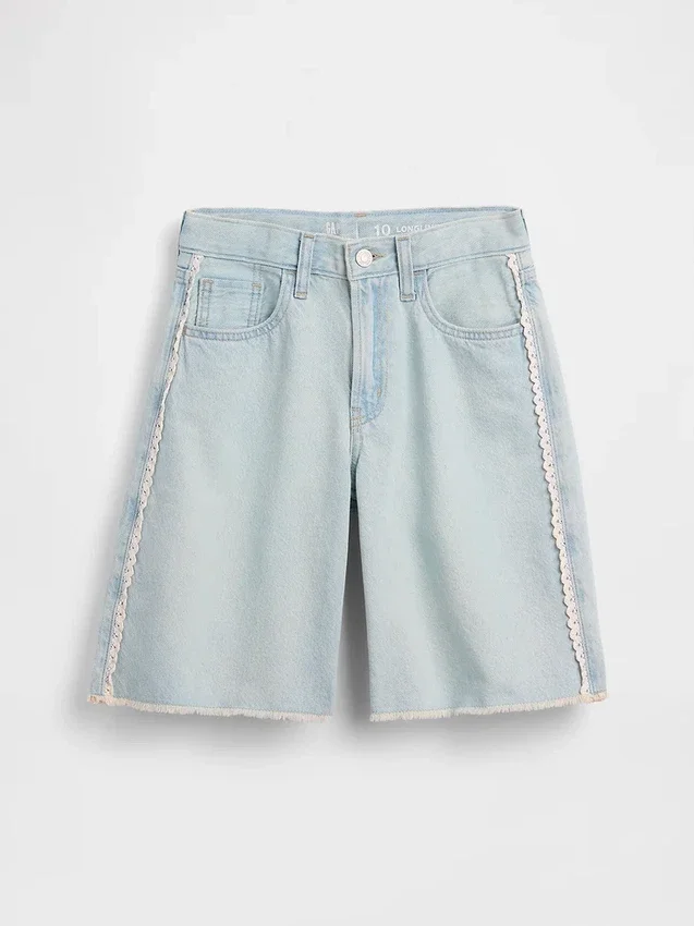 Çocuk Düşük Bel Uzun Kesim Denim Şortlar