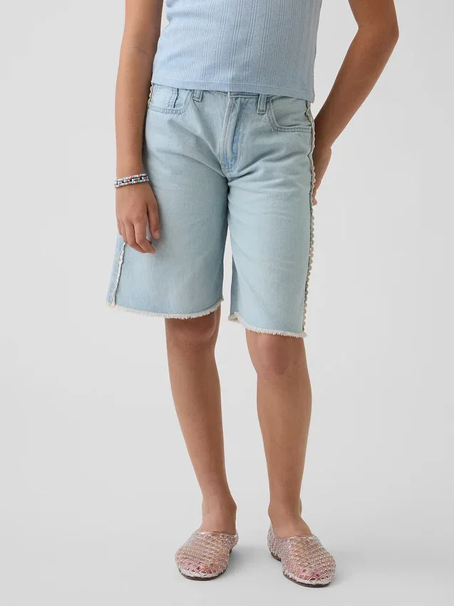 Çocuk Düşük Bel Uzun Kesim Denim Şortlar
