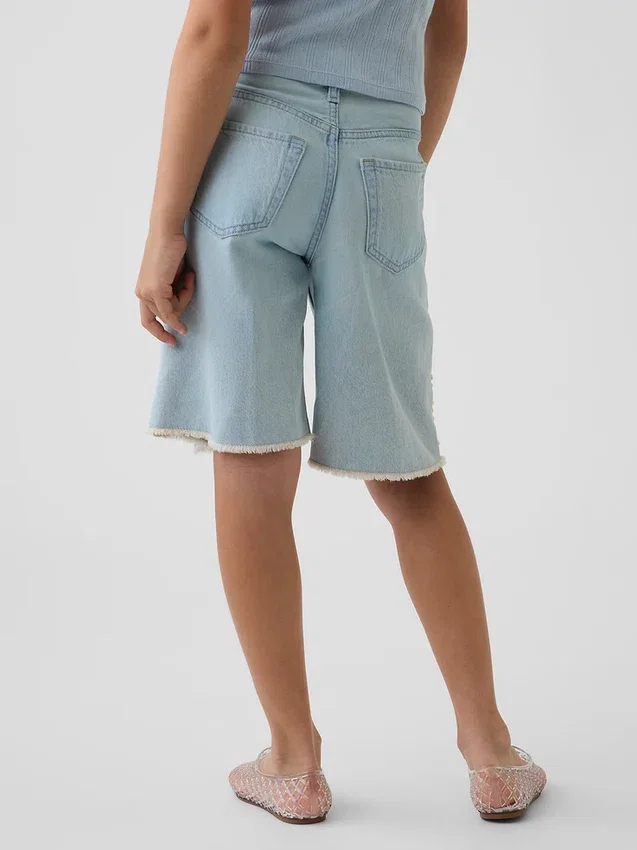Çocuk Düşük Bel Uzun Kesim Denim Şortlar