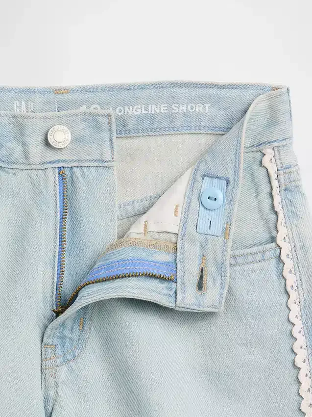 Çocuk Düşük Bel Uzun Kesim Denim Şortlar