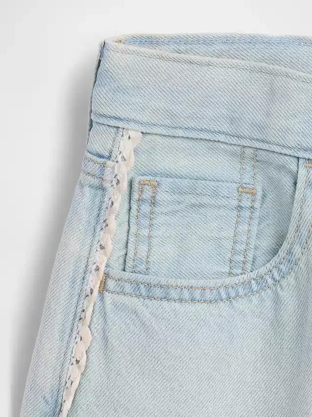 Çocuk Düşük Bel Uzun Kesim Denim Şortlar