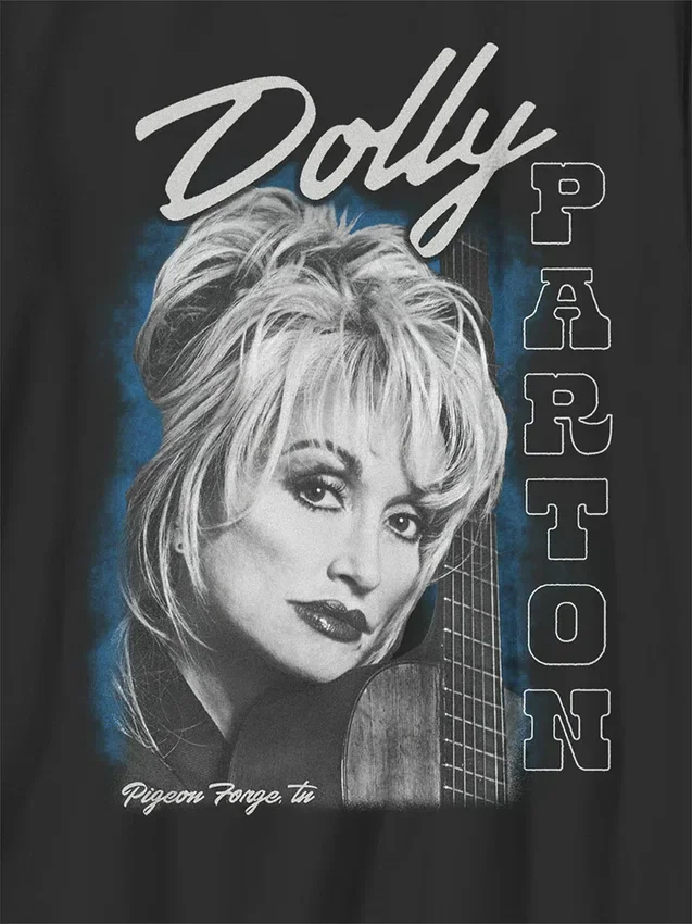 Çocuk Dolly Parton Gitar Portresi Büyük Boy Grafik Tişört