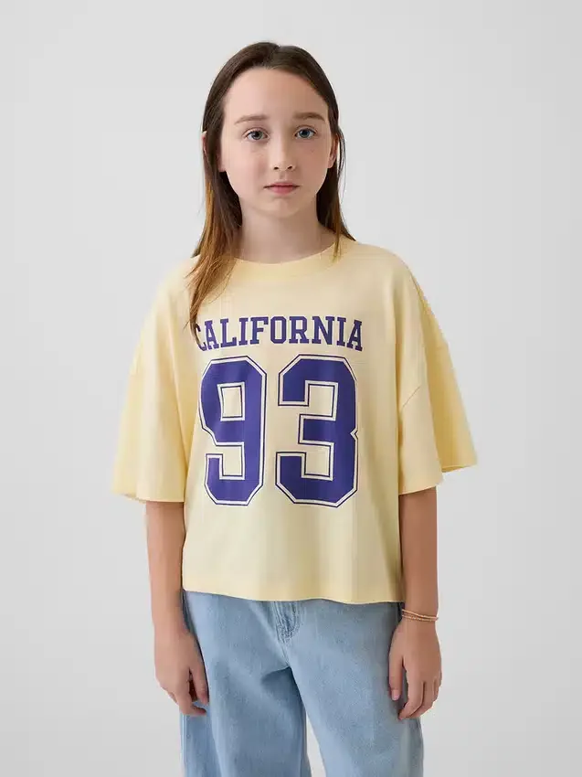 Çocuk Eyalet Logolu Oversized Kutu Kesim Tişört