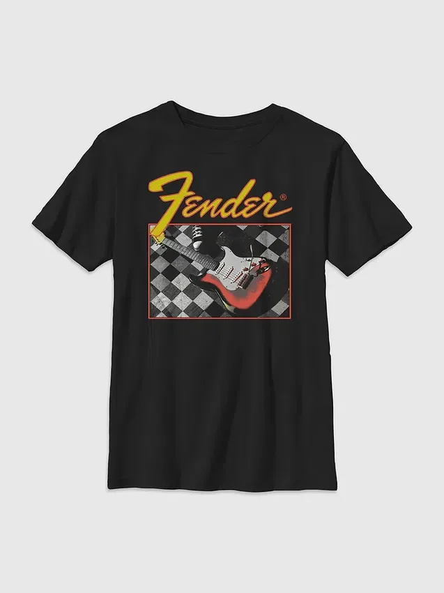 Çocuk Fender Kareli Gitar Tişörtü