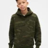 Çocuk Gevşek Kesim Kamuflaj Kapüşonlu Sweatshirt