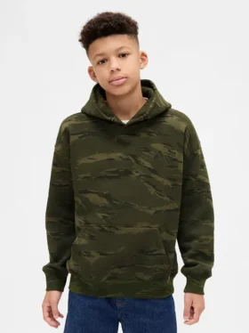 Çocuk Gevşek Kesim Kamuflaj Kapüşonlu Sweatshirt