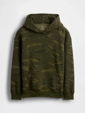 Çocuk Gevşek Kesim Kamuflaj Kapüşonlu Sweatshirt