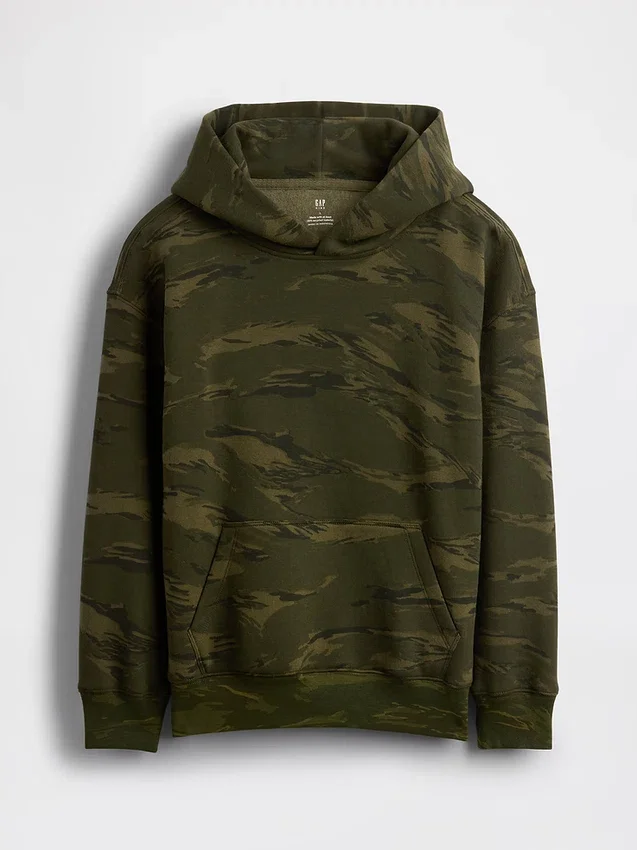 Çocuk Gevşek Kesim Kamuflaj Kapüşonlu Sweatshirt