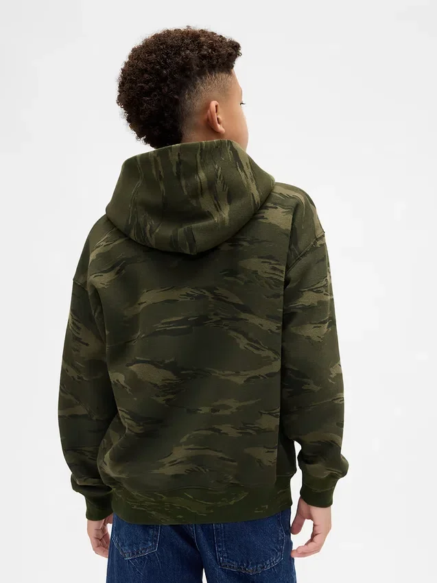 Çocuk Gevşek Kesim Kamuflaj Kapüşonlu Sweatshirt