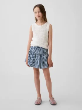 Çocuk Gingham Denim Katlı Skort