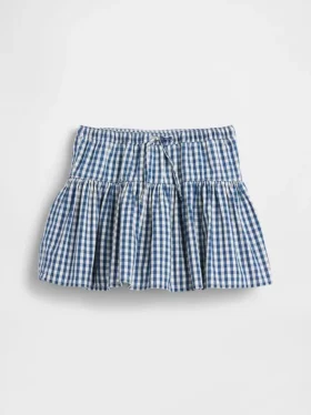 Çocuk Gingham Denim Katlı Skort