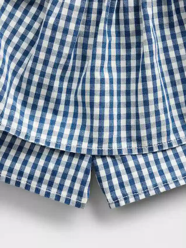 Çocuk Gingham Denim Katlı Skort