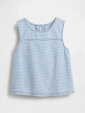 Çocuk Gingham Denim Şort Üstü