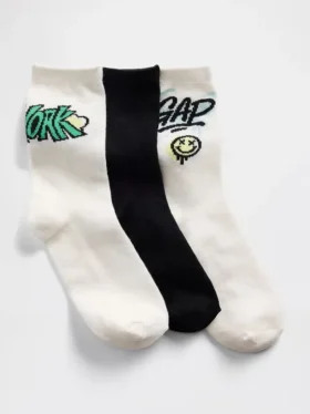 Çocuk Grafik Logolu Crew Çoraplar (3'lü Paket)