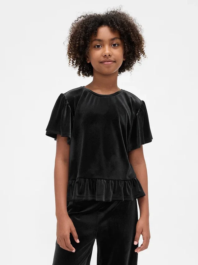Çocuk Kadife Peplum Üst Giyim