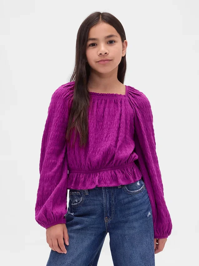 Çocuk Kırışık Peplum Üst Giyim