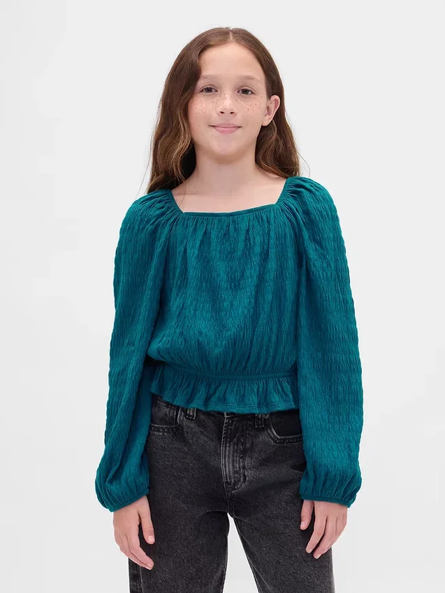 Çocuk Kırışık Peplum Üst Giyim