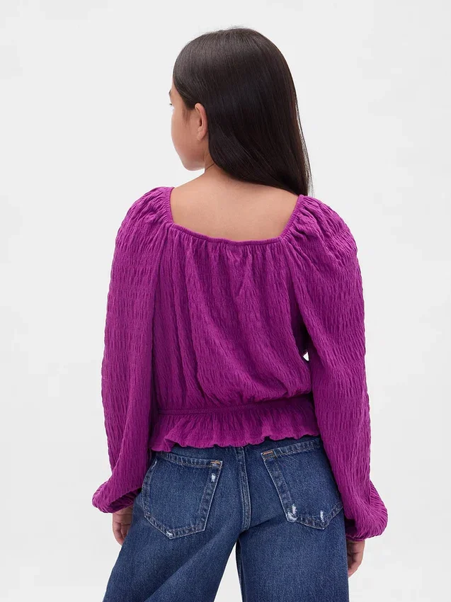 Çocuk Kırışık Peplum Üst Giyim