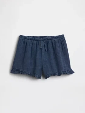 Çocuk Pamuklu Gazlı Kumaş Denim Kolay Giyilebilir Fırfırlı Şortlar