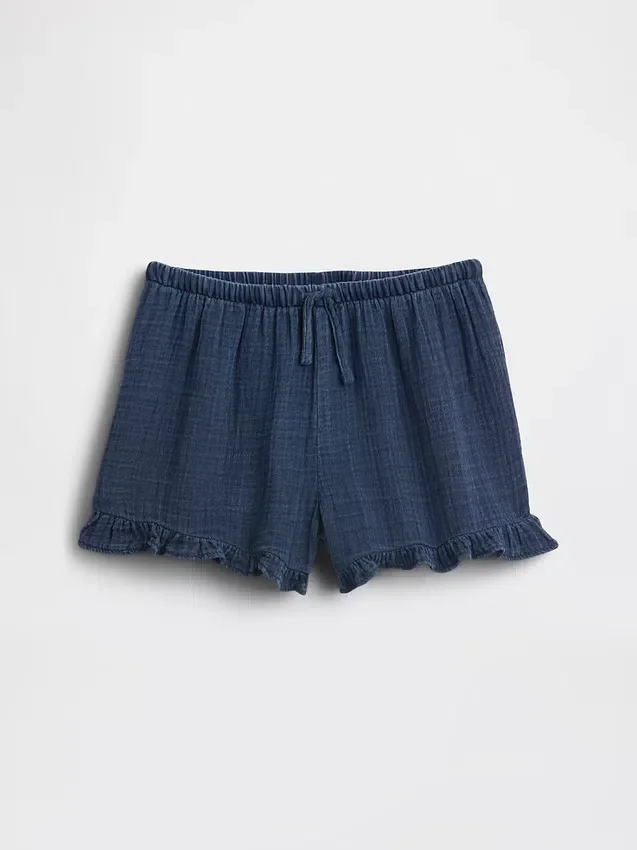 Çocuk Pamuklu Gazlı Kumaş Denim Kolay Giyilebilir Fırfırlı Şortlar