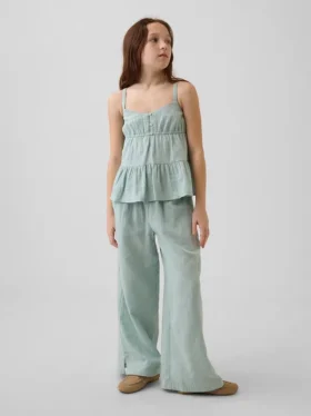 Çocuk Pamuklu Gazlı Kumaş Geniş Paça Pantolon