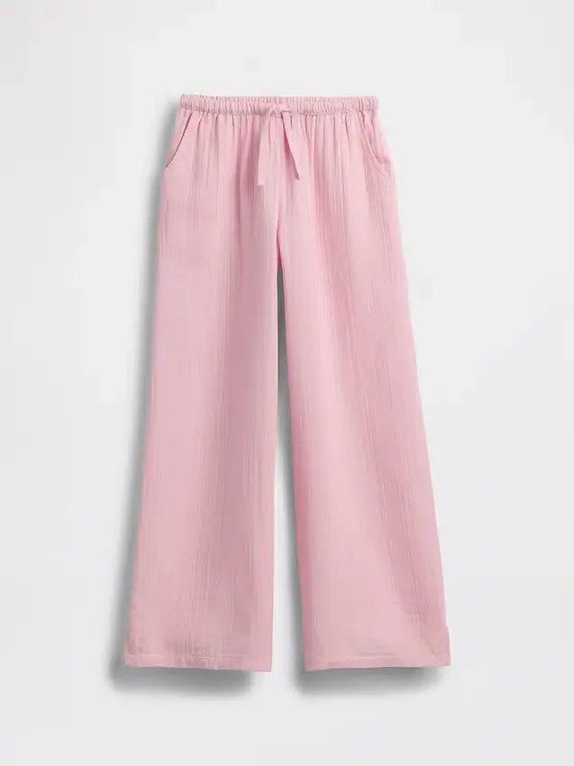 Çocuk Pamuklu Gazlı Kumaş Geniş Paça Pantolon