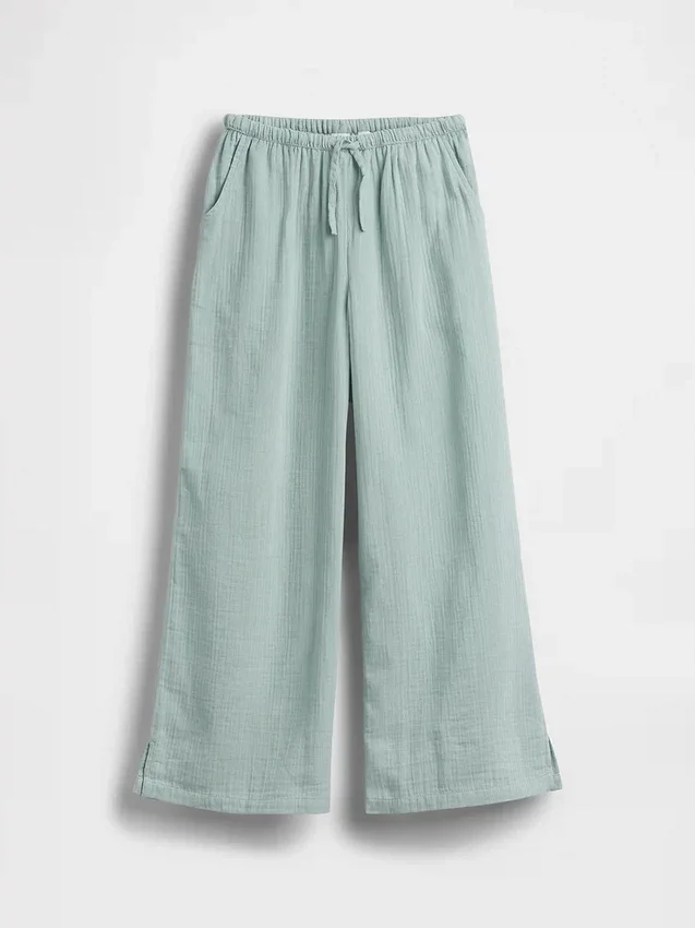 Çocuk Pamuklu Gazlı Kumaş Geniş Paça Pantolon